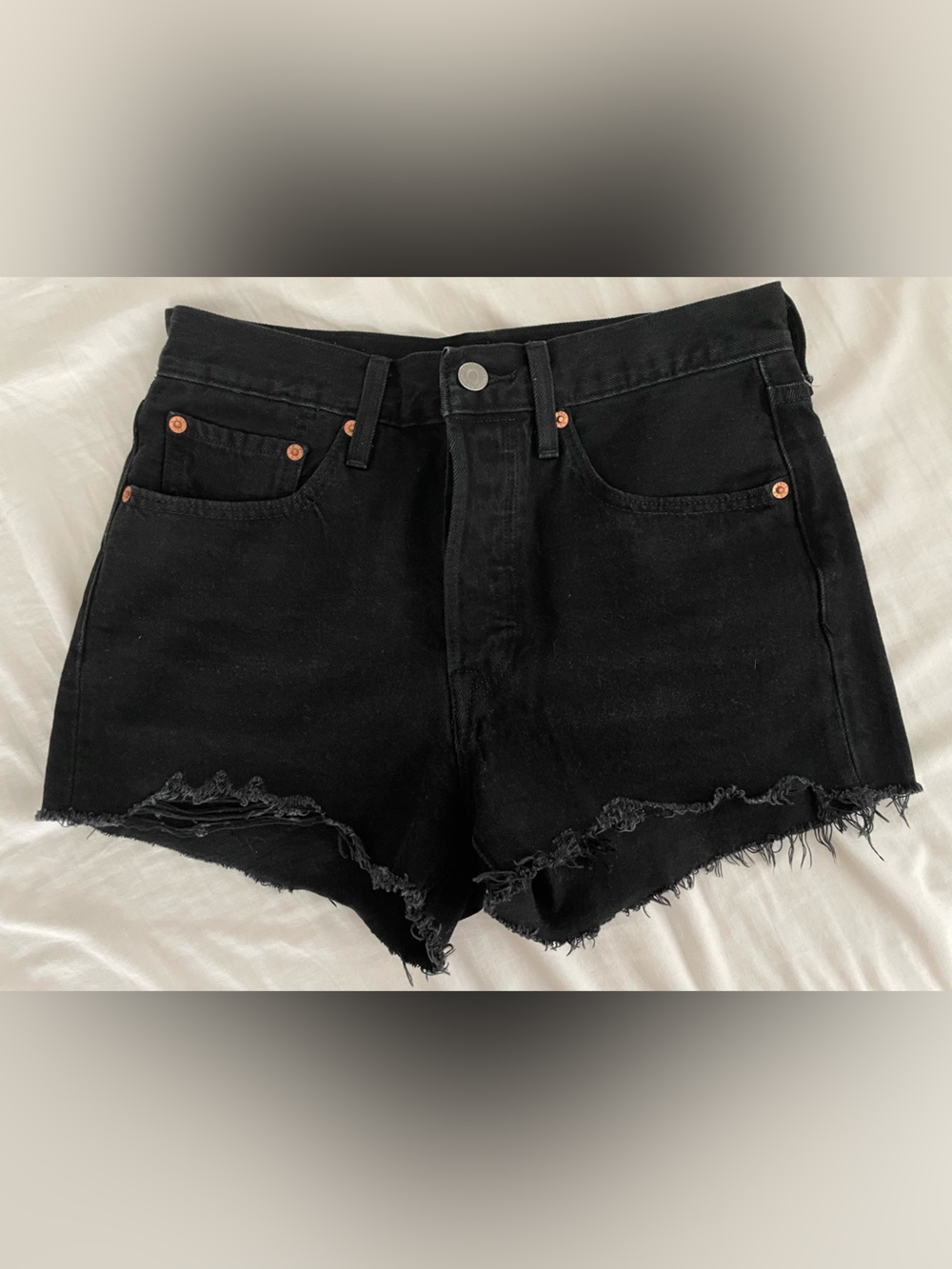 Levi's Black 501 Frayed Hem Denim Shorts